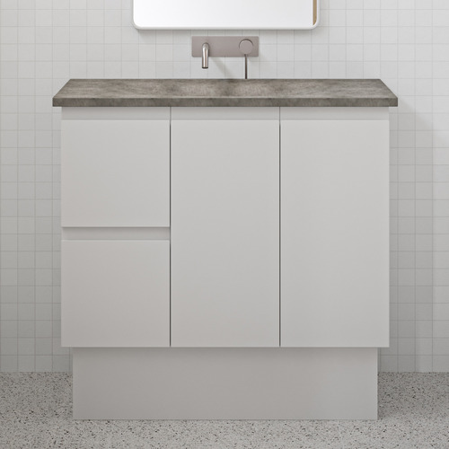 90cm Satori Fingerpull Satin White Floorstanding Vanity Unit The